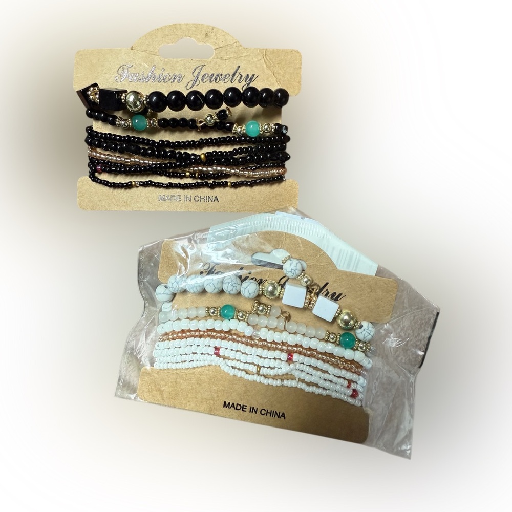 Fashion Jewelry Black and White Beaded Bracelet Set
